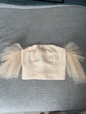 Anthro Ivory Strapless Bustier Top with Tulle Puff Sleeves